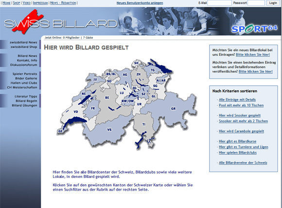 Die Billardlokale und Clubs der Schweiz